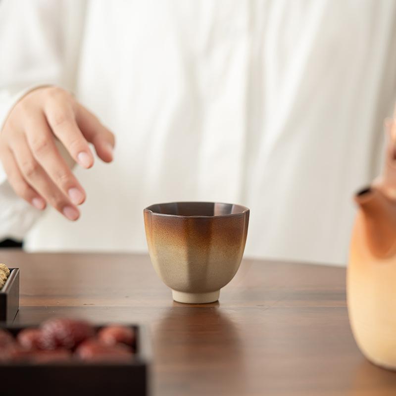 4 Piece Kung Fu Tea Cup Retro Earthenware Rough Pottery Stoneware Master Tea Set Cooking Tea Cups Pottery Gift