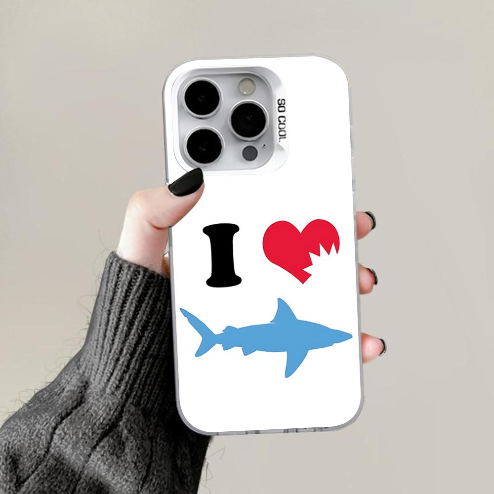 Cute Cartoon Blue Shark Phone Case For iPhone 16,15,14,13,12,11,Pro,Max,Plus,Mini,XS,SE Anti Fall Gray White Matte Hard Bumper