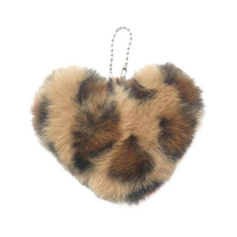Leopard Print Plush Heart Pendant for Bags and Hair Accessories in Claw Machines