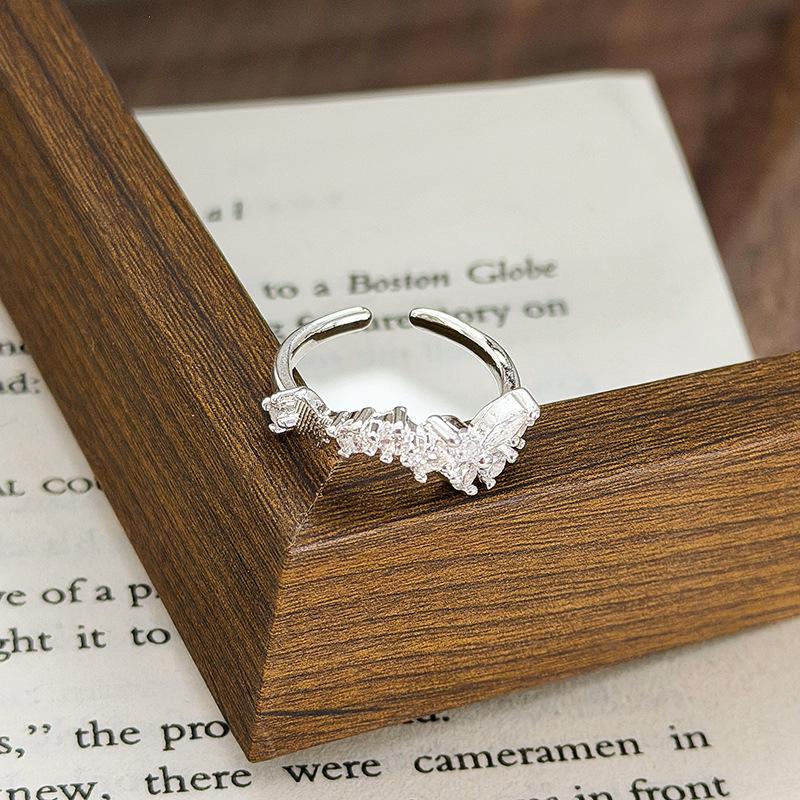 French Lace Super Flash Zircon Circle Open Ring Female Niche Light Luxury High Sense Fairy Stacked Ring