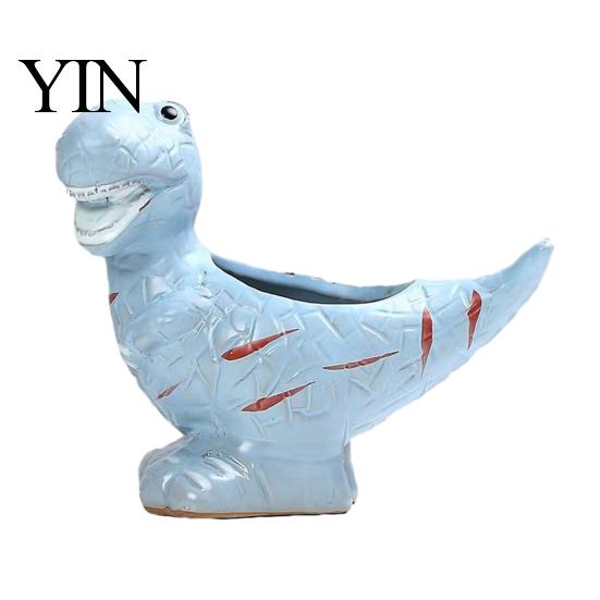 Stabiler Keramik-Sukkulenten-Übertopf Dinosaurier-Topf, Cartoon-Blumentopf mit Drainageloch, Niedlich Klein für Fensterbank Dino-Pflanze Sukkulenten,