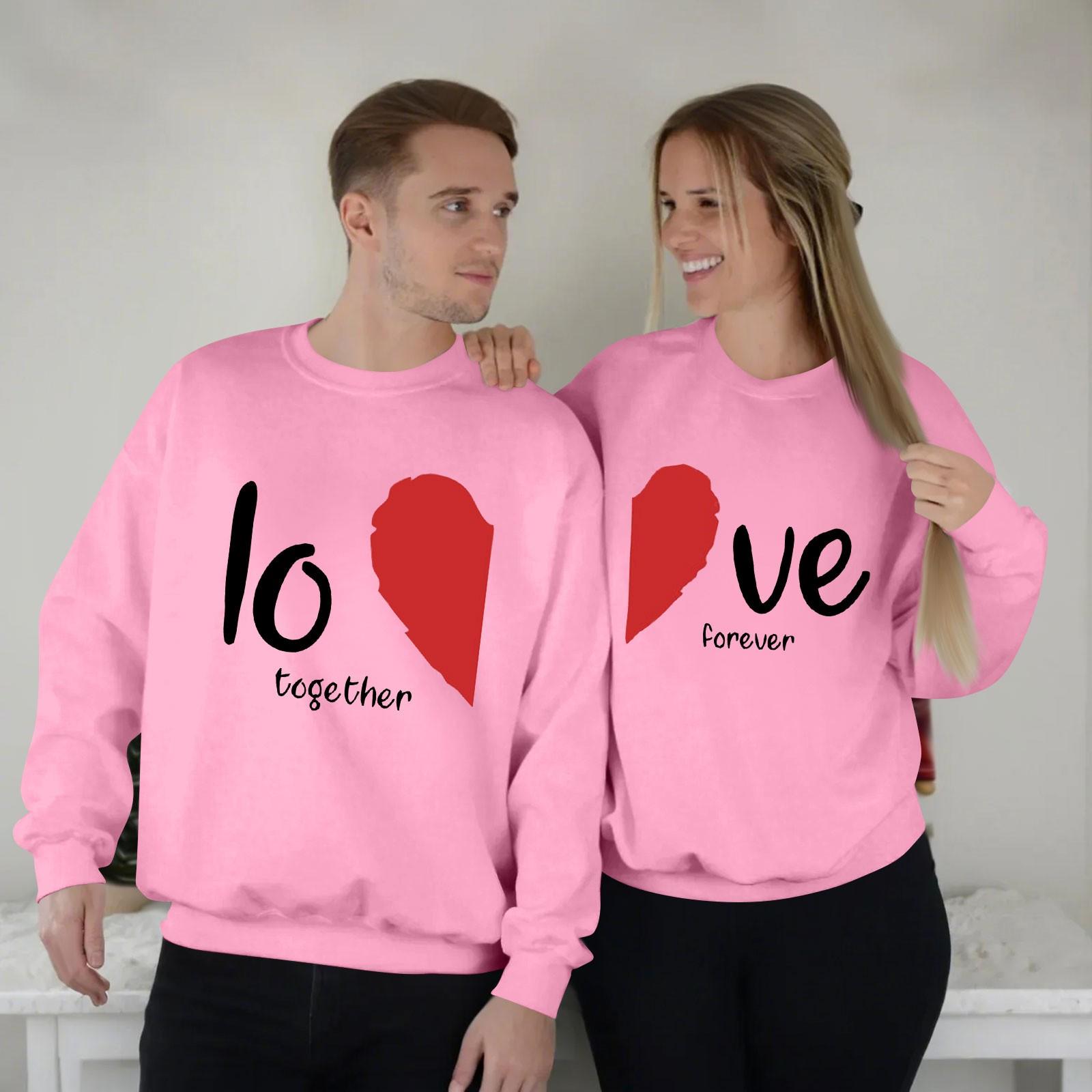 

Жіночий топ з круглим вирізом і довгими рукавами, пуловер для пар з принтом до Дня Святого Валентина XXL рожевий