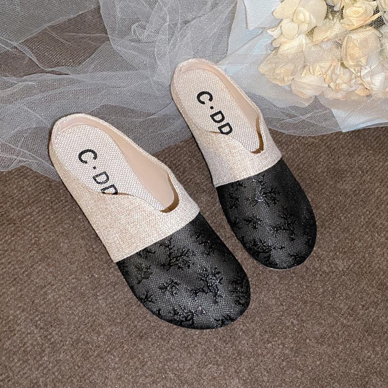 

Fisherman shoes bag head half slippers women s summer wear 2025 new linen one pedal office replacement sandals 35 чёрный