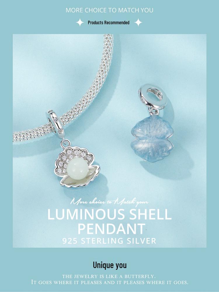 Avele Luminous Shell Pendant: Exquisite Ocean Style S925 Sterling Silver DIY Beaded Jewelry