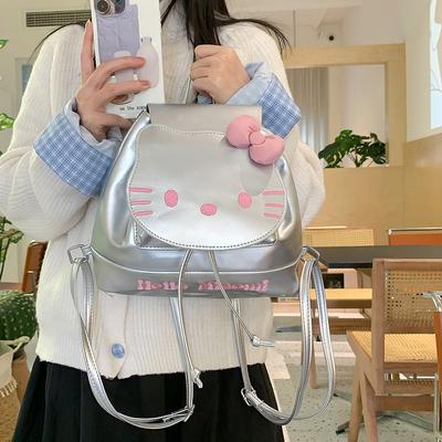 Stylish Cute Bow Cat Portable Flip Small Backpack Female New Cartoon Casual Simple Backpack