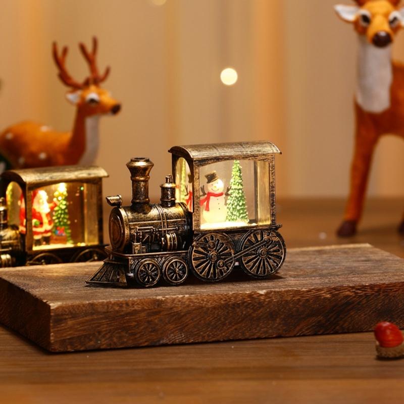 Festival Glowing Christmas Train Figurine Christmas Light Up Miniature Train Scene Ornament for Family Celebration