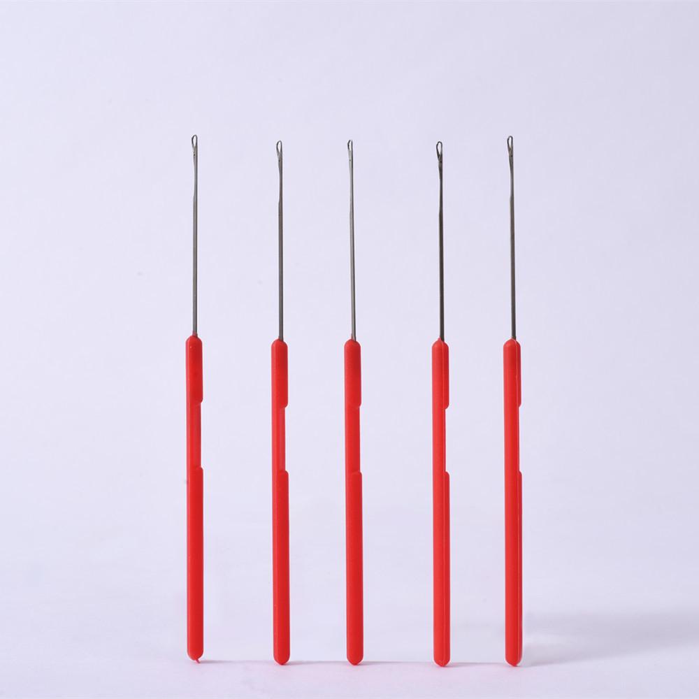 DIY Bead Threading and Knotting Tool with Red Handle for Jewelry Crafting.