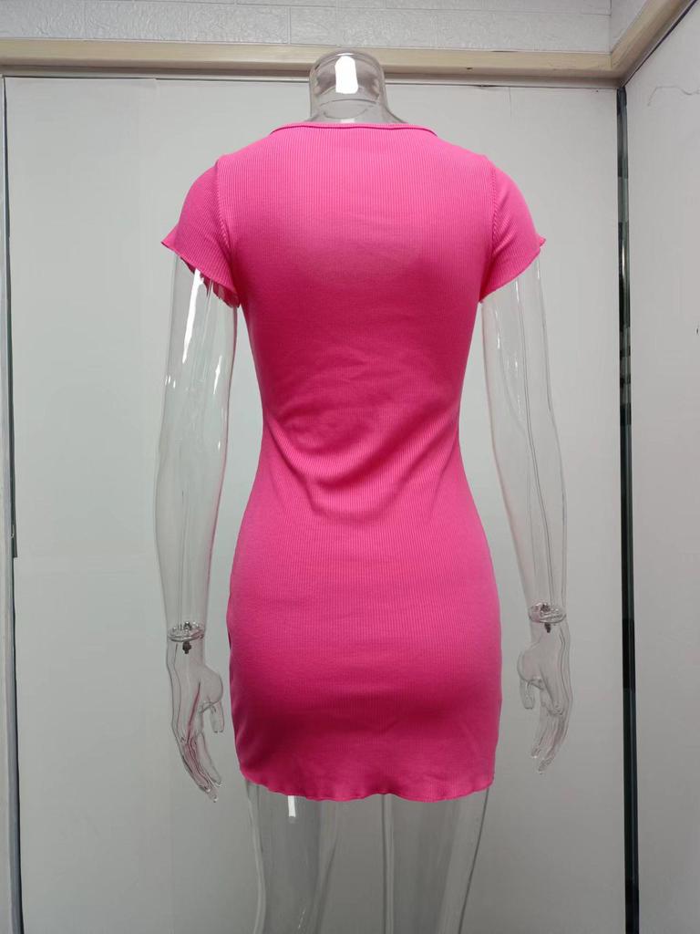 2025 Spring/Summer Women's Cross-Button Bodycon Short-Sleeve Dress