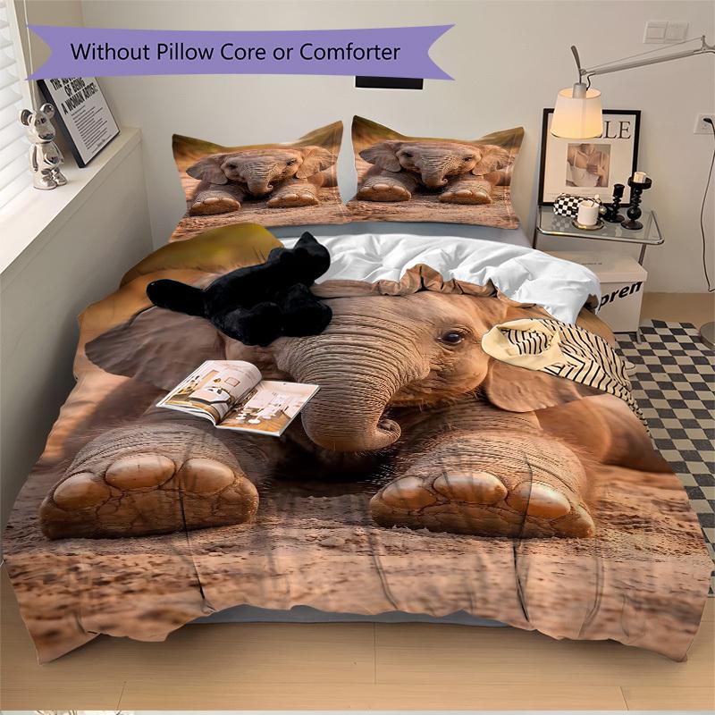

3pcs Anime Elephant Comforter Set with Two Pillowcases (No Core) - Home Decor, Festival Gift, Polyester Fabric, Suitable for Bedroom and Guest Ro 135x200cm
