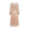 Elegant Mesh Embroidered Sequined High-Waist Long Sleeve Long A-skirt Daily Travel Dress