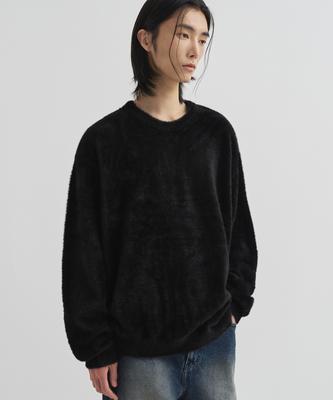 DRAW FIT Round Brushed Hairy Pullover Knit [Black]