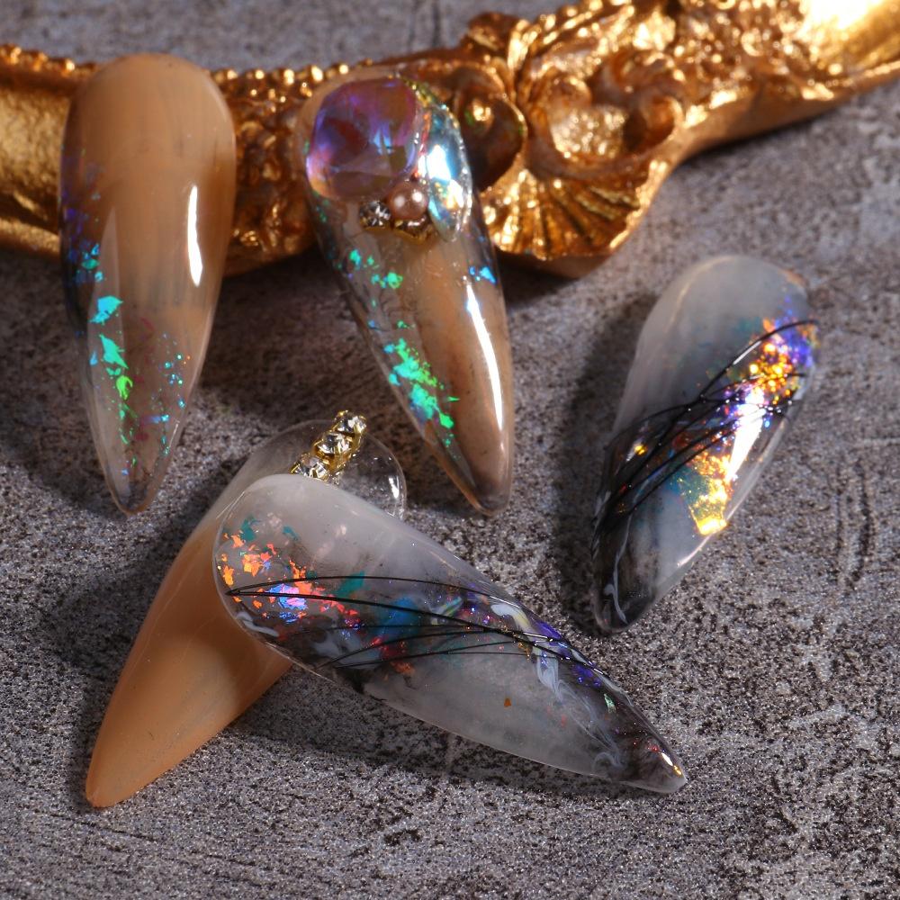 Aurora Ice Crystal Opal Powder Nail Glitter Iridescent Dust Charm Nail Flakes Slice Sparkly Brocade Sequin Manicure