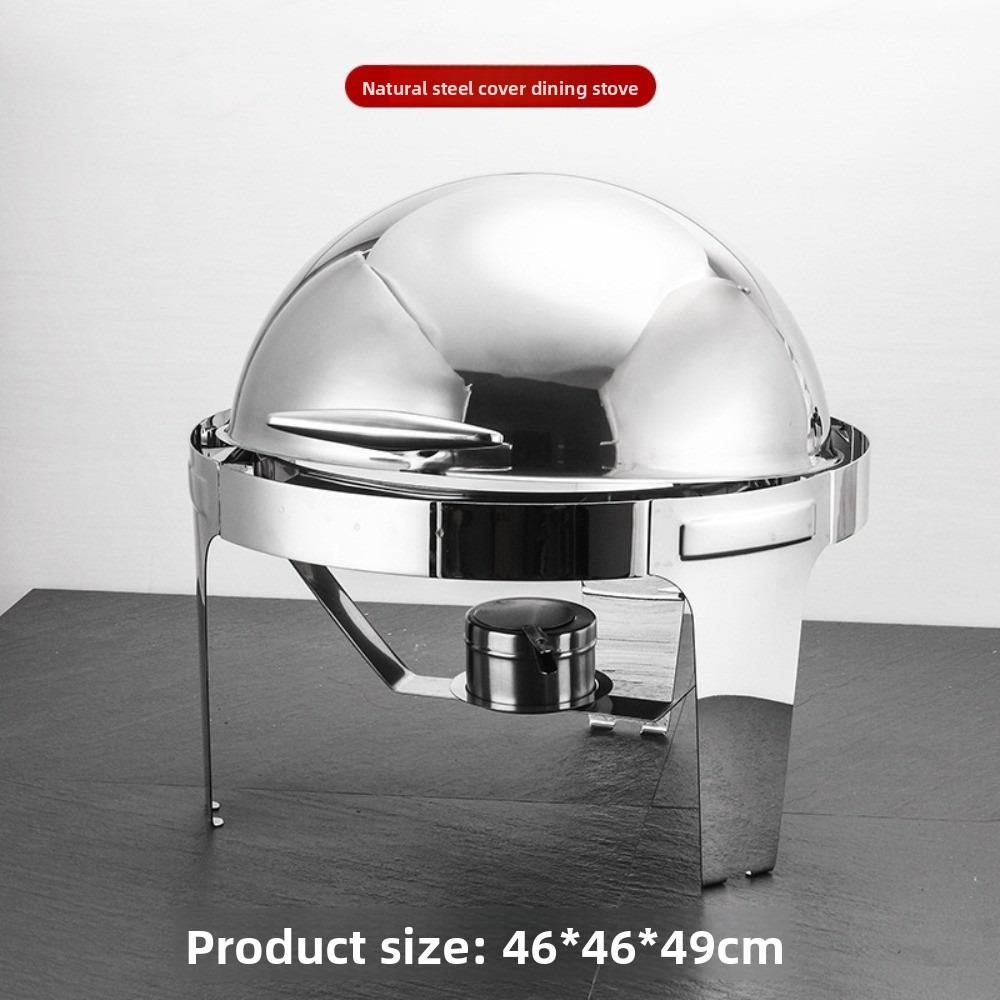 Large Capacity Food Warmer Stove Stainless Steel Flip-Top Design Chafing Dish Roll Top Round Shape Buffet Warmer Restaurant Use