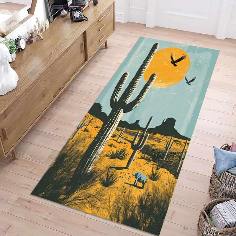 

Pop Art Multi-cactus Long Runner Rug Bold Desert & Wildlife Print Durable Fade-resistant Non-slip Carpet for Hallway Entryway 40X120CM
