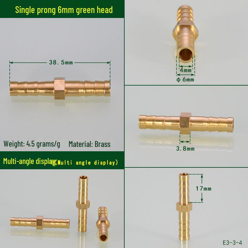 Brass Pagoda Head Insert for Gas Hose, Natural Gas Pipeline Connector 8/12, Pneumatic Fittings Inline Cross Tee