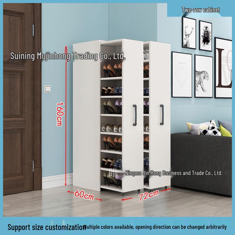 Wheeled Sliding Shoe Cabinet with Storage Drawer, Dustproof Side-Pull Rack, for Narrow Entrances