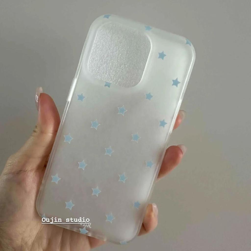 Korean Ins Sweet Girl Heart Cartoon Blue Star Phone Case For iPhone 16 E 15 14 13 12 11 Pro XR XS Max 7 8 Plus MINI Y2K Cover