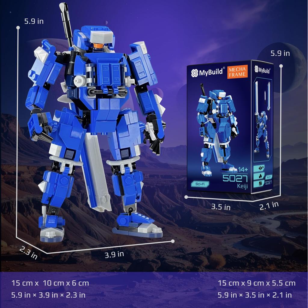 MyBuild Sci-Fi Cage 5027 - Blue Armor Mech with Great Sword Movable Robot Model Ages 14+
