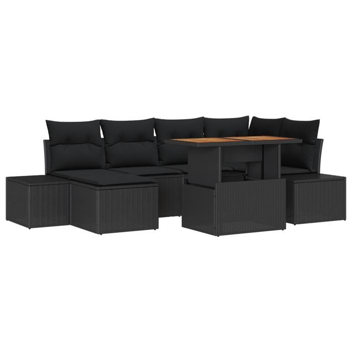VidaXL Ensemble de Canapé de Jardin 7 Pièces avec Coussins en Poly Rattan Noir 3358725