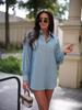 New Women's Fashion: Simple Solid Color Washed Denim Mid-Length Long Sleeve Shirt