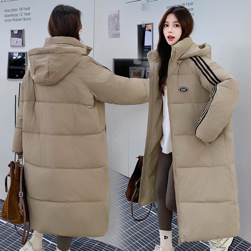 2025 new winter Korean version of loose mid-length down padded jacket, women's thickened padded jacket, over-the-knee cotton jacket, bread jacket