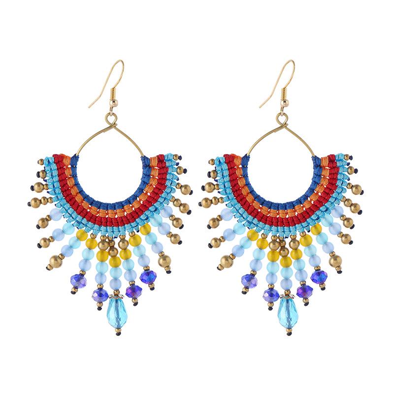 Niche Design Retro Woven Crystal Earrings Bohemian Long Fringed Personality Earrings Women