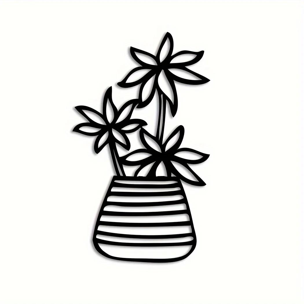 

1 шт. Металлический весенний цветок настенный декор современный дизайн вазы, стильное металлическое настенное искусство для ванных комнат или современных помещений светло-серый