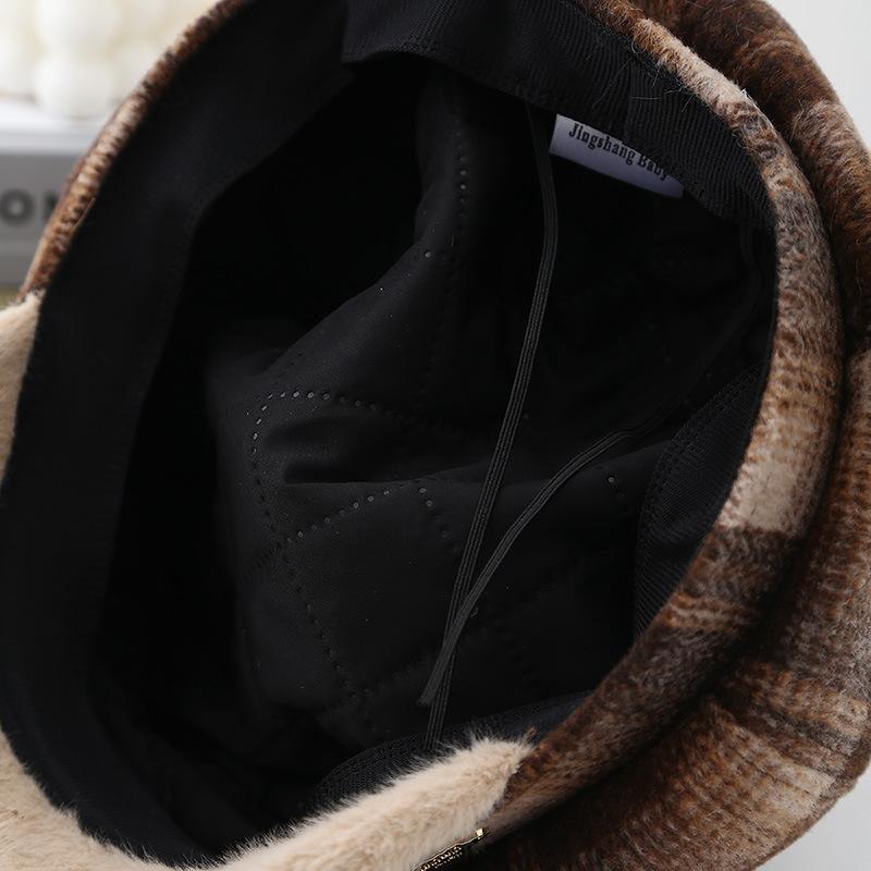 Vintage Plaid Octagonal Beret Women Autumn Winter Hats For Women Keep Warm Painter Cap New