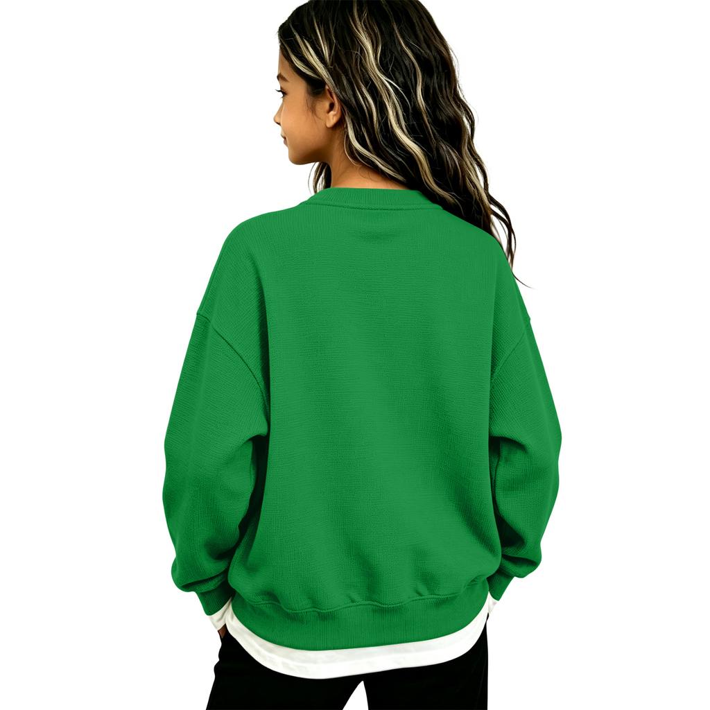 Big Girls V-Neck Pullover Top Casual Loose Fit Two-Piece Printed Blouse for School and Daily Wear