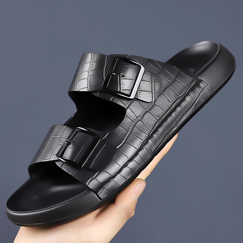 

Модные Новые Мягкая Подошва Качественная Кожа Нескользящие Шлепанцы Бренд Мужские Пляжные Шлепанцы Удобные Летние Дышащие Классика Обувь для Отпуска 38 чёрный