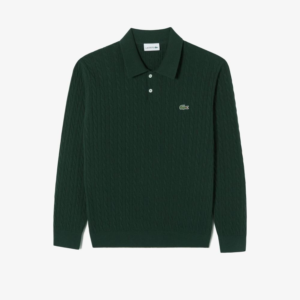 [lacoste] Men's Cable Long Sleeve Polo Sweater AH580E-55NYZP