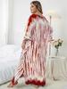 EDOLYNSA Red Striped Women's Kaftan Bohemian V-neck Chinese Knot Auspicious Knot Long Dress Robe Bathing Suit Cover Up Outfit Q1297
