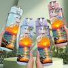 1PC Sunset Ocean Bag Scenery Print 750ml Color Plastic Sports Water Bottle Leakproof Flip Straw Lid Suitable for Sports Office Home Use