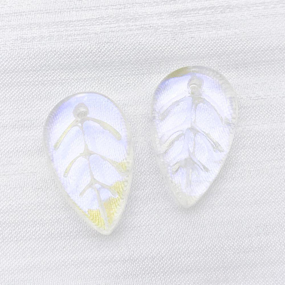 Set of 20 Mixed White, Green & Transparent Glass Leaf Charms for DIY Jewelry