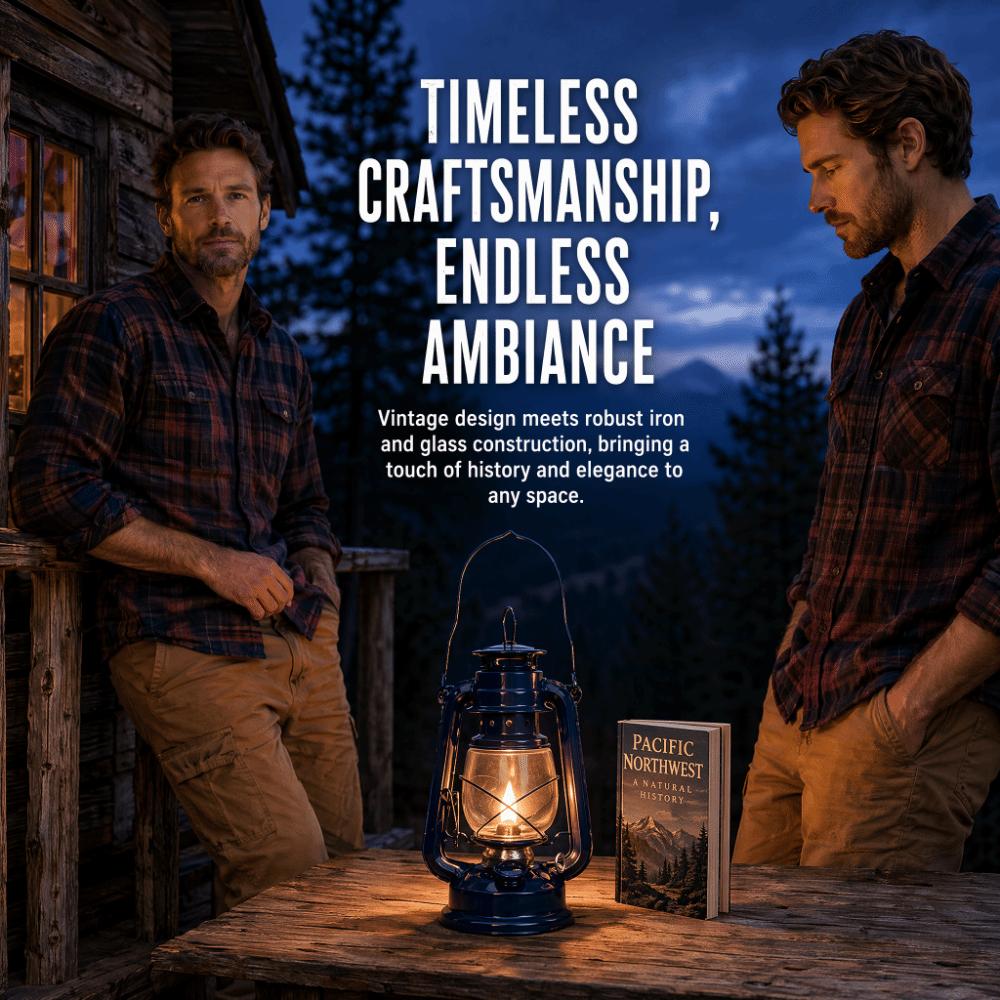 Windproof Iron Lantern Retro Hurricane Lantern Oil Lamps Vintage Kerosene Lamp  Outdoor Camping синий
