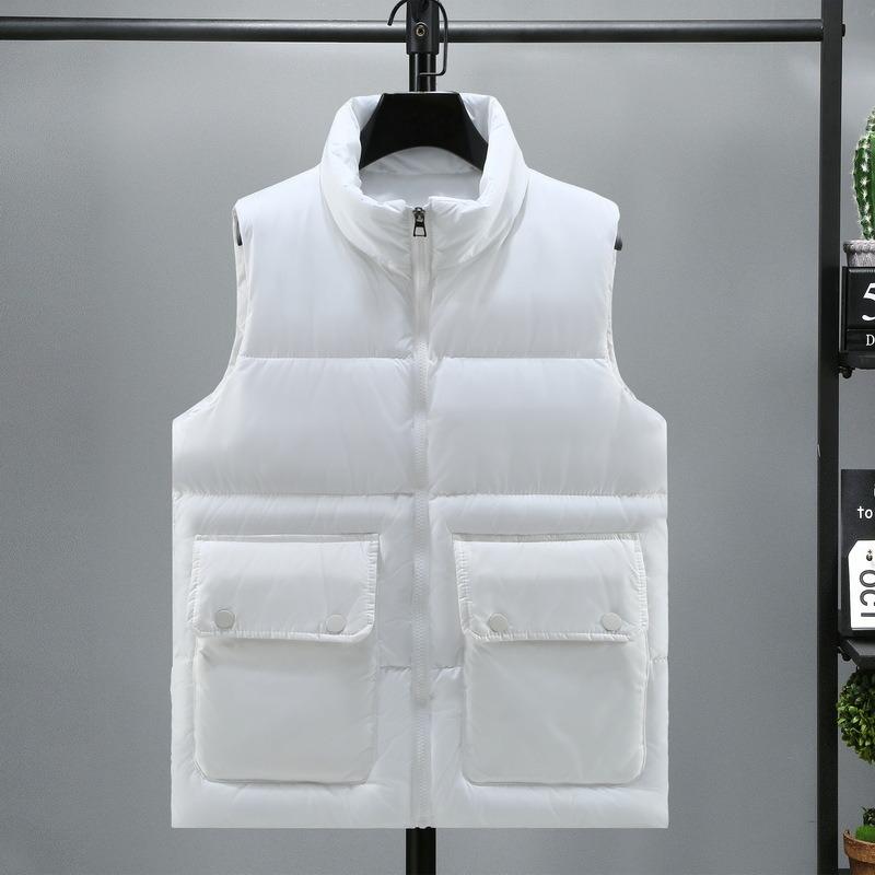 

Осень и зима новый жилет со стойкой воротником мужской увеличенный теплый мужской верхняя одежда утолщенный жилет студенческий свободный плащ жилет 5XL (165-90 kg) белый