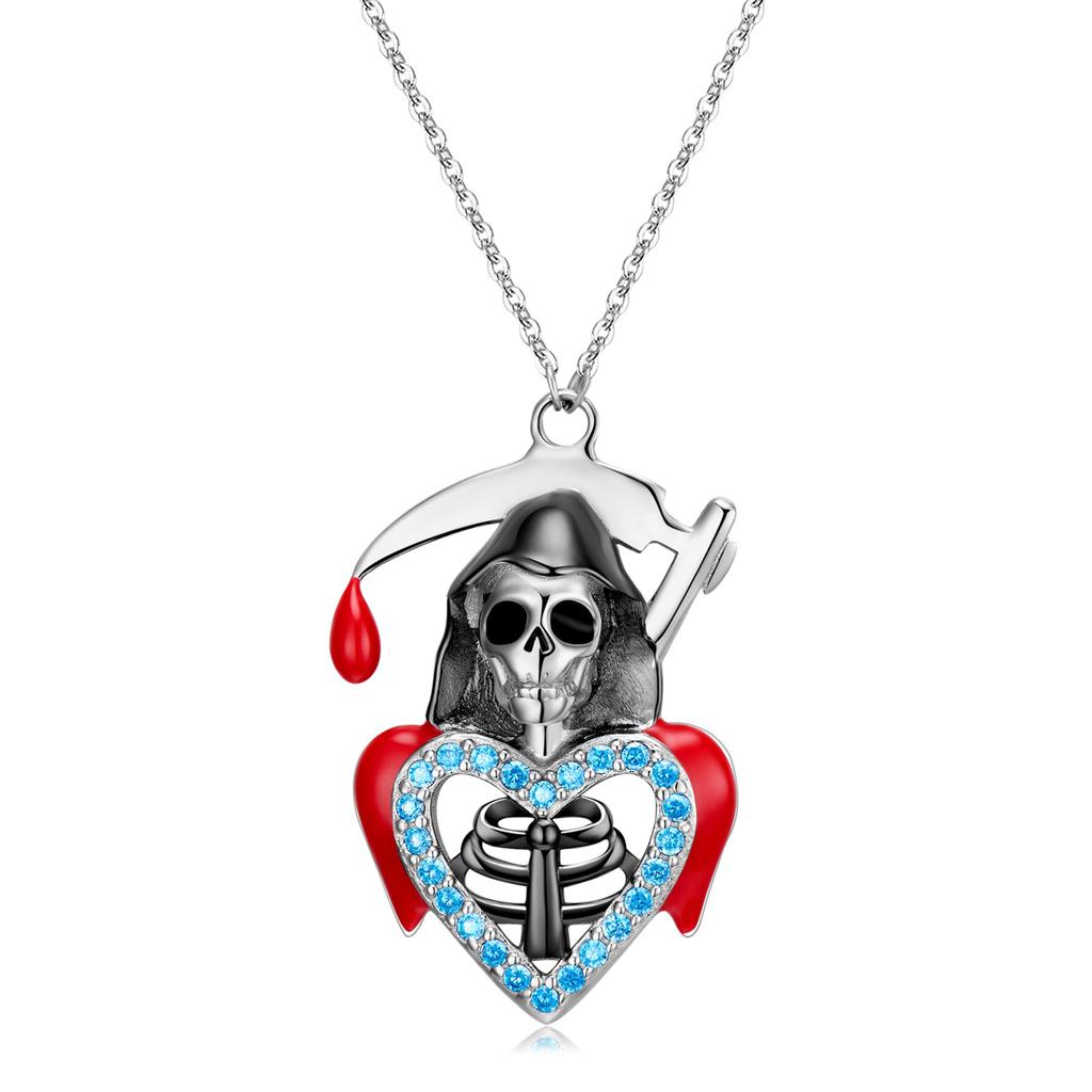 S925 Sterling Silver Death Pendant Skull Necklace Nightclub Dark Punk Neutral Trend Boys And Girls Necklace