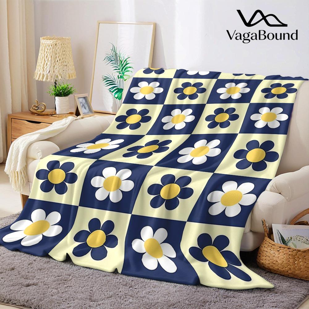 Checkerboard Flower Pattern Flannel Blanket Warm Soft Halloween Christmas Couch Warm Cozy Decorative Decor Gift For All Season