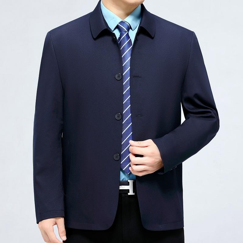 High-end mulberry silk jacket spring and autumn middle-aged men's jacket thin button middle-aged dad men's exposed button jacket