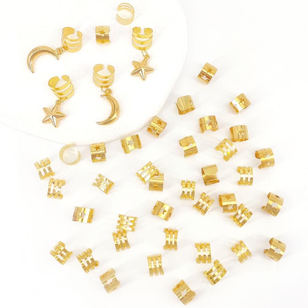 44pcs Moon Stars Hollow Out Hair Ring Hair Braiding Dread Locks Dreadlocks Beads Multi Design DIY Hair Braid Tubes Decor