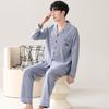 Pajamas Men'S Spring And Autumn Cotton Long Sleeve Autumn Cotton Cardigan Casual Suit Autumn Loungewear