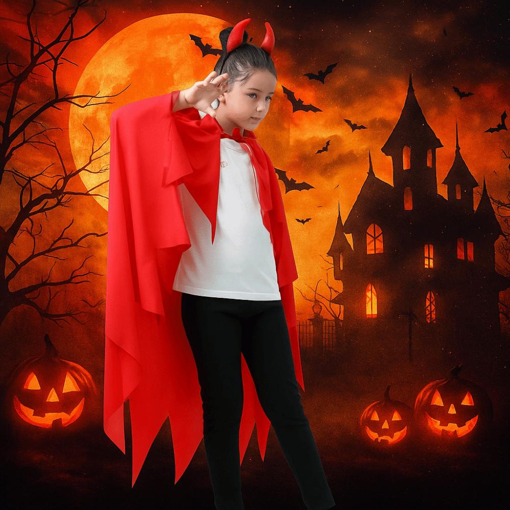 Cosplay Costume Demon Cloak Headband Set Smock Style Party Masquerade Cloth Children