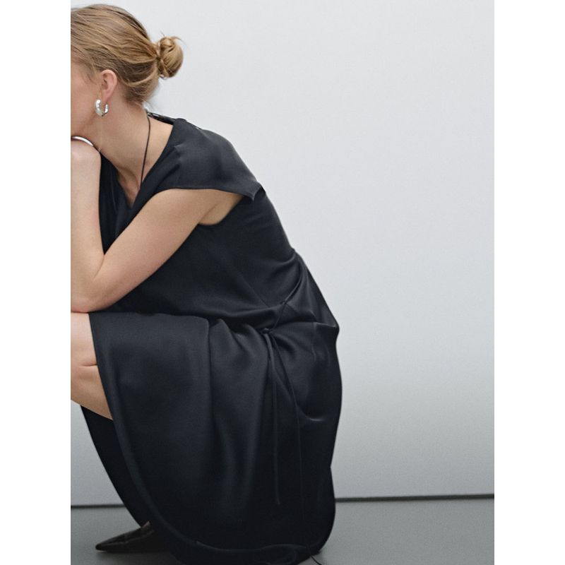 Za2025 Summer New Product Women clothes Drape Elegant Advanced Sense Satin Short sleeve Dress 06659584 452