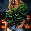 Women's V-Neck Halloween Print Lightweight Blouse for Spring and Summer