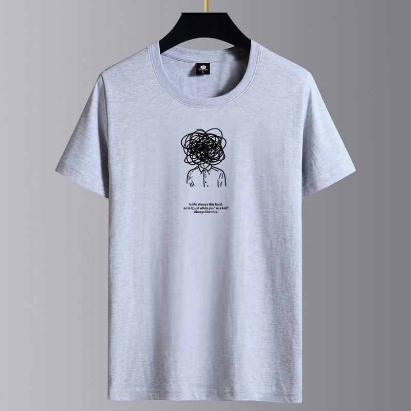 Kortärmad T-shirt herr tryckt sommartrend herr 2025 ny lös halvärmad topp ren bomull plus size tryckt blommig T-sh