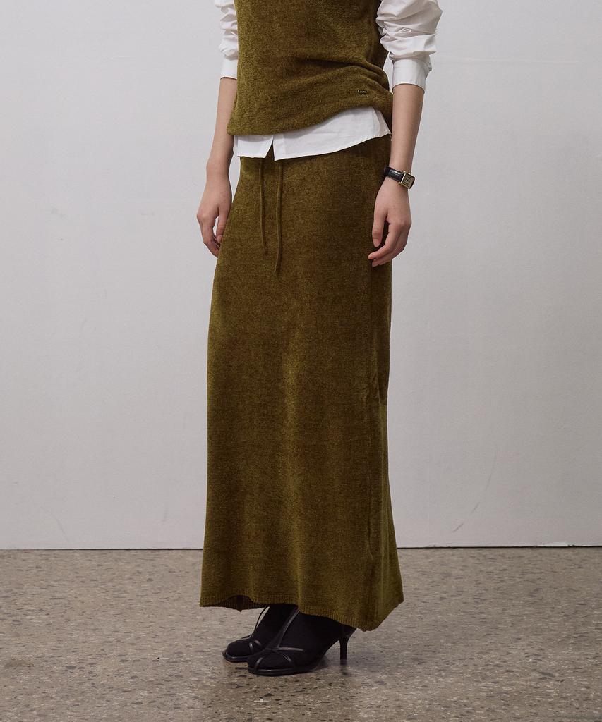 Howaseu Nove H-Line Knit Skirt (Khaki)