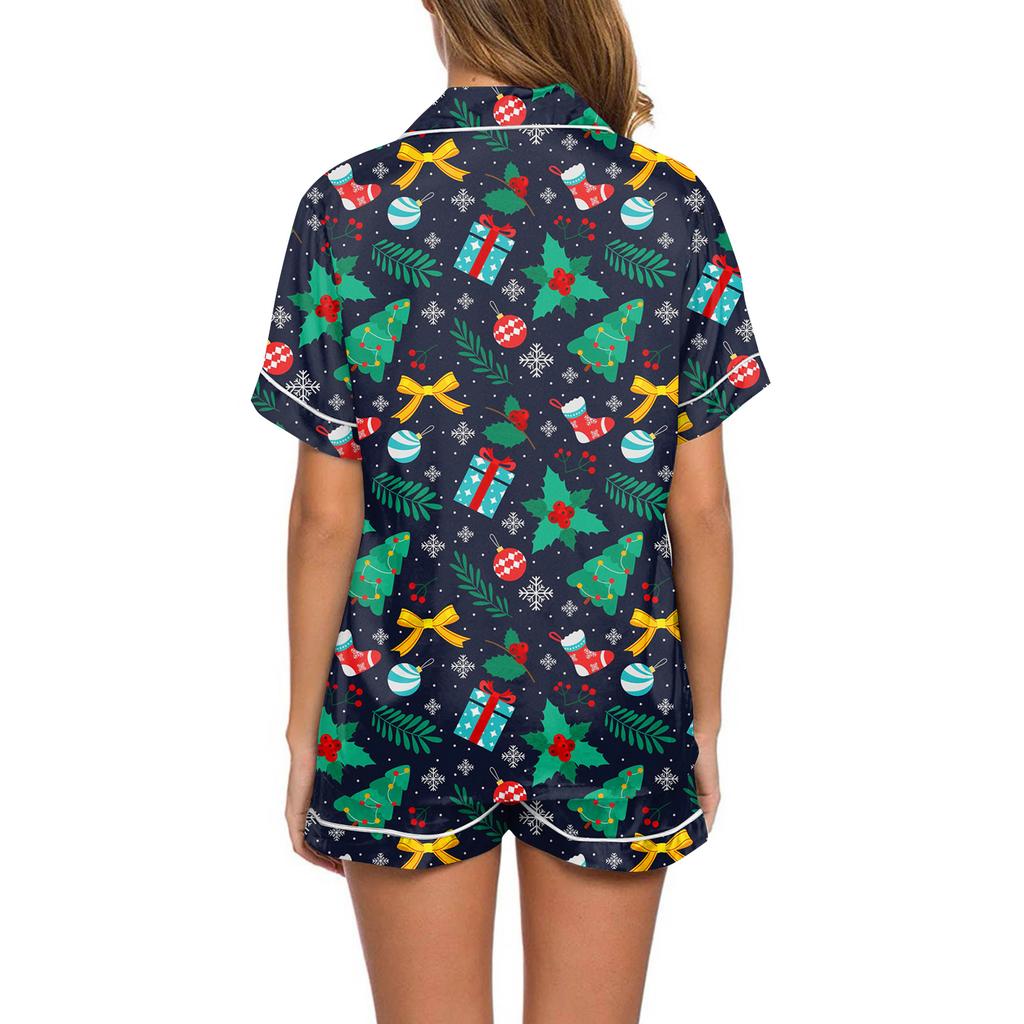 Women's Casual Fashion Christmas Print Short-Sleeve Top And Shorts Homewear Set