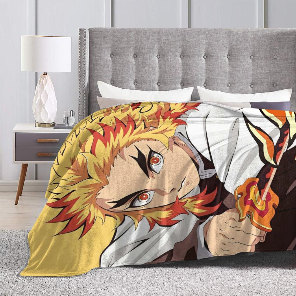 Flame Hashira Kyojuro Rengoku Blanket Anime Demon Slayer Fleece Awesome Breathable Throw Blanket for Coverlet Spring/Autumn