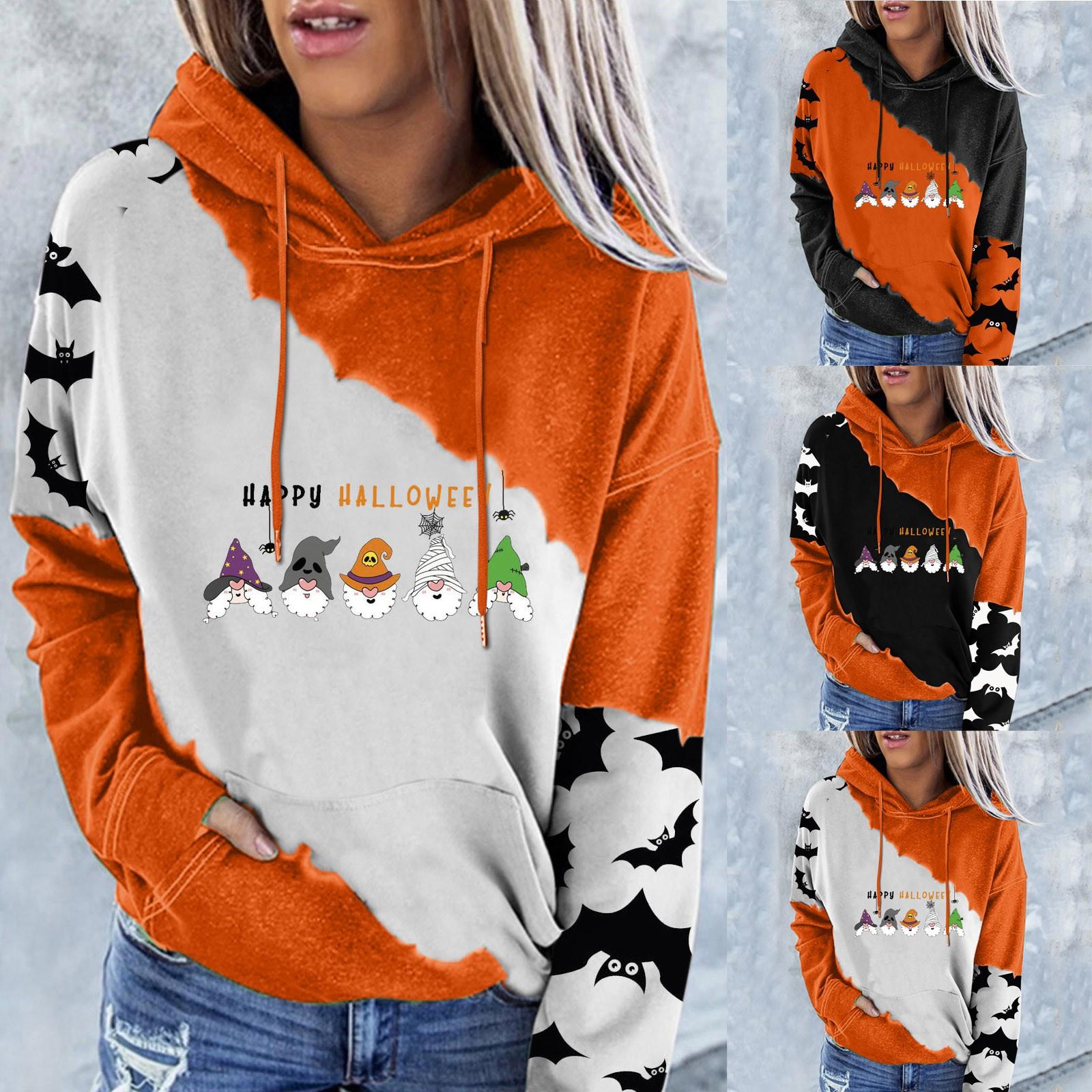 

Женская повседневная толстовка с карманом и длинным рукавом с капюшоном и принтом на Хэллоуин
