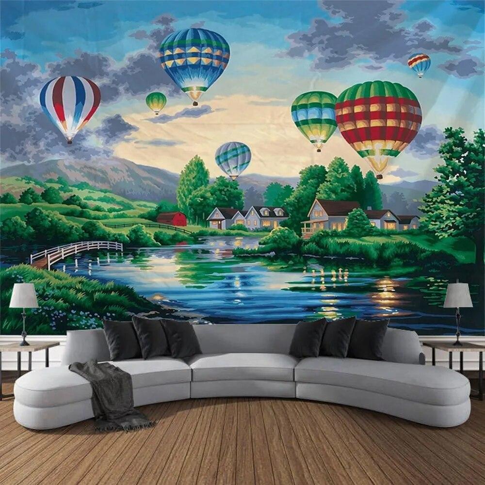 Dream Forest Cabin Oil Painting Wall Art Large Tapestry Mural Decoration Curtain Bedroom Living Room Home Decoration